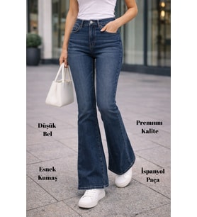 CEDY DENIM Yüksek Kalite Kadın 5 Cep Düşük Bel İspanyol Paça SkinnyFit Esnek Jean Pantolon C619 (Mavi)