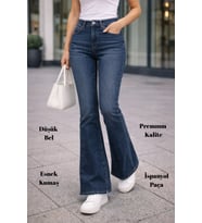 CEDY DENIM Yüksek Kalite Kadın 5 Cep Düşük Bel İspanyol Paça SkinnyFit Esnek Jean Pantolon C619 (Mavi)