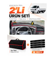KİA K2500 K2700 (2004-2019) Uyumlu Torpido Örtüsü + Tay Tüyü Bagaj Çantası + Sticker Seti - Siyah Kırmızı