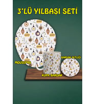 Yılbaşı Temalı 3'lü Bilek Destekli Mousepad Kupa Ve Bardak Altlığı Seti