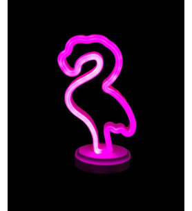 Neon Işıklı Flamingo Yazılı Masa Gece Lambası Pil+usb