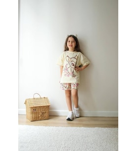 Cg Kids Bambi Şort ve Tshirt Kız Çocuk Alt Üst Takım Süper Kalite Canlı Renkler (Krem)