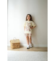 Cg Kids Bambi Şort ve Tshirt Kız Çocuk Alt Üst Takım Süper Kalite Canlı Renkler (Krem)