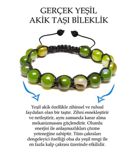 Sertifikalı Fıstık Yeşili Akik Taşı Bileklik - Makrome (Çok Renkli)