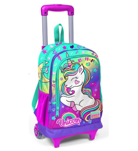 Coral High Işıklı Tekerlekli Unicorn Çekçek Okul ve Seyahat Çantası Kız Çocuk Yeşil Mor