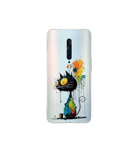 Oppo Reno 2Z ile Uyumlu Splash Kedi Tasarımlı Şeffaf Silikon Kılıf