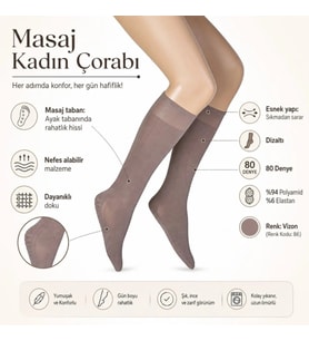Giyim Kadın 4'lü Set Anne Masaj Tabanlı Dizaltı Çorap 80 Denye Esnek Rahat Günlük Kullanım