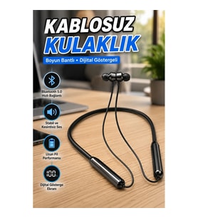Dijital Ekranlı Boyun Bantlı Kablosuz Bluetooth Kulak İçi Kulaklık