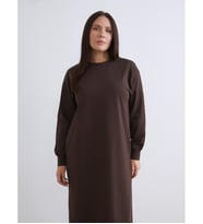 LCW Modest Kahverengi Bisiklet Yaka Sweat Elbise