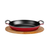 Lava Döküm Oval Sahan Döküm Demir Yekpare Çift Kulplu Kayın Servis Ahşabı Ölçü 23x17cm. (Kırmızı)
