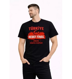 Erkek TÜRKİYE Baskılı Tişört Ay Yıldız 2026 Dünya Kupası Taraftar Forma T-Shirt - Siyah