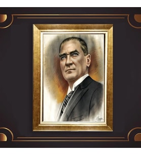 Özel Seri Paspartulu Çerçeveli Atatürk Tablo l761 (Gold)