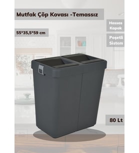 Mutfak Çöp Kovası 80 Lt Temassız Hijyenik Çöp Kovası Antrasit Motek Çöp Kutusu