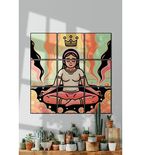 Çerçevesiz Çerçeve Görünümlü 9 Parça Meditasyon Yoga  Buda Pilates  Mdf Tablo Seti Çoklu Baskı Seti ÖZC-MDF9L