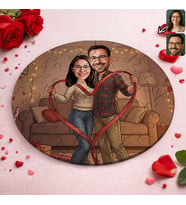 BK Gift Kişiye Özel Sevgili Karikatürlü Yuvarlak Puzzle 20x20cm -16, Sevgililer Günü Hediyesi, Sevgiliye Hediye