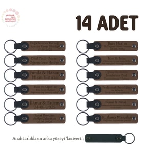 Açık Kahve & Lacivert, Mevlit Hatırası İçin Üzerinde İsim Yazılabilen Hediyelik Anahtarlık 14’lü Set