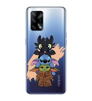 Oppo A74 Uyumlu Sevimli Baby Yoda ve Stitch Desenli Şeffaf Telefon Kılıfı