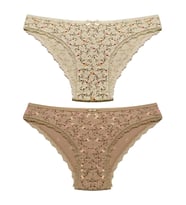 2 Lİ Paket Desenli Dantelli M Beden Kadın Bikini Külot (Çok Renkli)