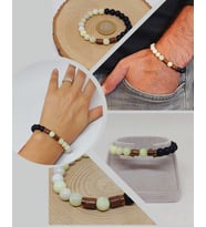 Peridot (Zebercet) Taşı  & Oniks Taşı 8mm Unisex Tasarım Bileklik Hawaii Model 