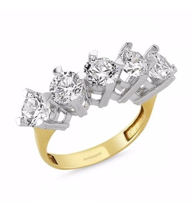 Altın 5 Taş Yüzük SWAROVSKİ Taşlı (Çok Renkli)
