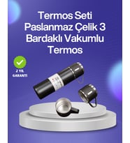 Isıyı Uzun Süre Koruyan 500 ml Termos Seti Çelik Gövde, 2 Bardaklı, Hediye Kutulu