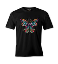 Colorful Butterfly in Geometrical Style Siyah Erkek Tshirt