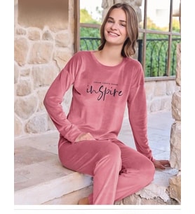 Pijamoni Kadın Kışlık Bisiklet Yaka Likralı Kadife Pijama Takımı 4200/10 - 1 Adet (Gül Kurusu)