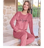 Pijamoni Kadın Kışlık Bisiklet Yaka Likralı Kadife Pijama Takımı 4200/10 - 1 Adet (Gül Kurusu)