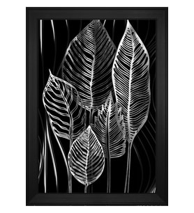 Gümüş Yapraklar Soyut Motifli Kanvas Tablo 80 x 110 cm Siyah Çerçeve
