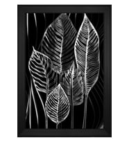 Gümüş Yapraklar Soyut Motifli Kanvas Tablo 80 x 110 cm Siyah Çerçeve