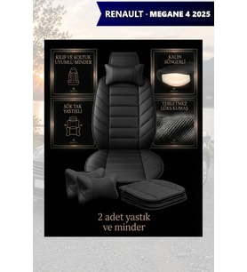 renault megane 4 2025 Koltuk ve Kılıf uyumlu Yastık Siyah Minder Lüks 2 Minder 2 Yastık