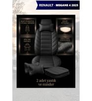 renault megane 4 2025 Koltuk ve Kılıf uyumlu Yastık Siyah Minder Lüks 2 Minder 2 Yastık