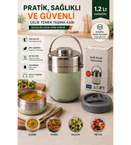 1.2 Lt 2'li Paslanmaz Çelik Sızdırmaz Termos Yemek Taşıma Kabı / Sefer Tası Beslenme Kutusu