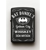 Batman Gotham City Desenli Kişiye Özel İsimli Siyah Benzinli Metal Çakmak