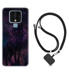 Tecno Camon 16 18P Pova Kılıf Boyun Askılı Silikon Black Purple Wolf 1791