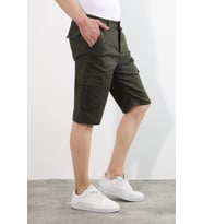 Erkek Kargo Yandan Cepli Esnek Kumaş Slim Fit Kapri Şort (Haki)