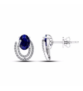 1,44 Karat Pırlantalı Safir Küpe (Altın-Beyaz)