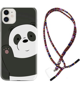 Apple iPhone 11 12 13 Mini Kılıf Boyun Asklı Rasta Silikon Hello Panda 1709