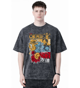 One Piece Monkey D. Luffy Sabo Portgas D. Ace Anime Baskılı Unisex Oversize Eskitme Yıkamalı Tişört