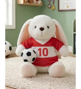 Oyuncak Peluş Kırmızı Beyaz Formalı Futbolcu Tavşan 45 cm