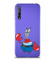 Huawei Y8P Soft Premier Kapak Bay Yengeç Tasarımlı Silikon Kılıf - Mor (Şeffaf)