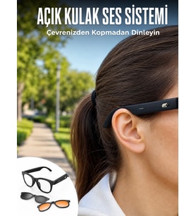 Mey İthalat® Yapay Zekâ Destekli Akıllı Bluetooth Gözlük Açık Kulak Ses Sistemi Günlük Kullanıma Uygun Hafif Tasarım