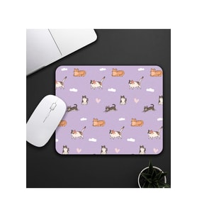 Kedi Figürlü Mor Renk Mouse Pad 23x19cm Fare Altlığı Kaydırmaz Taban De582