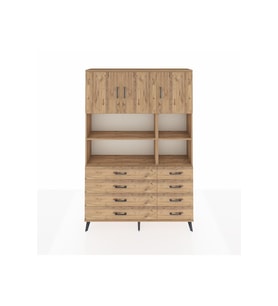 Arges Gardrop 8 Raflı 8 Çekmeceli 3 Kapaklı 132x30x195 Çam-Çam