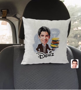 BK Gift Kişiye Özel İsimli Erkek Öğretmen Karikatürlü Kare Araç Koltuk Yastığı-1