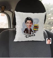 BK Gift Kişiye Özel İsimli Erkek Öğretmen Karikatürlü Kare Araç Koltuk Yastığı-1