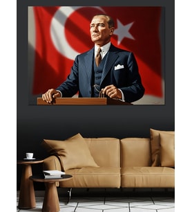 Atatürk Kürsüde Konuşma Yaparken Dekoratif Kanvas - Mdf Ahşap Tablo