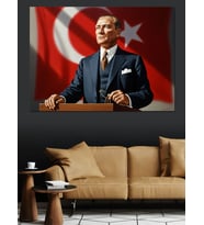 Atatürk Kürsüde Konuşma Yaparken Dekoratif Kanvas - Mdf Ahşap Tablo
