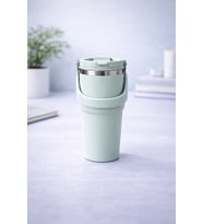 700 Ml Taşıma Kulplu Çelik Termos Mug Vakumlu Isı Yalıtımlı Sızdırmaz Dayanıklı Bardak (Çizgili Turkuaz)