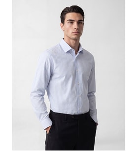 LCW BUSINESS Mavi Slim Fit Çizgili Erkek Gömlek